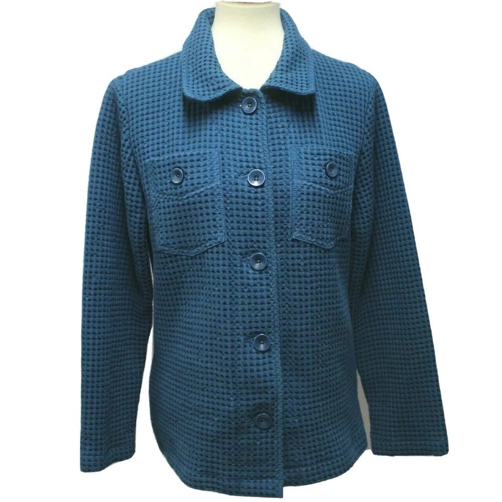 Cabela's Women M Top Blouse Shirt Button Down Long Sleeve Corrugated Fabric Blue